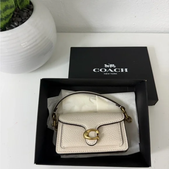 Coach Cream Pebble Leather Mini Top-Handle Bag with Gold C-Clasp